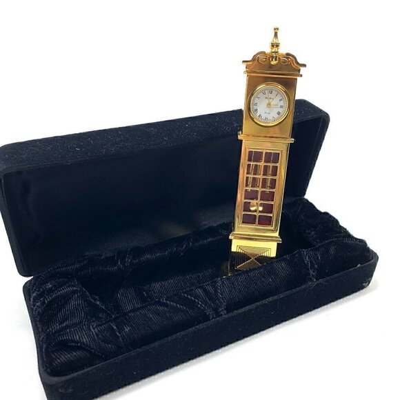Vintage Bey-Berk Miniature Grandfather's Clock Gold Tone Battery Operated 5” - Picture 11 of 15